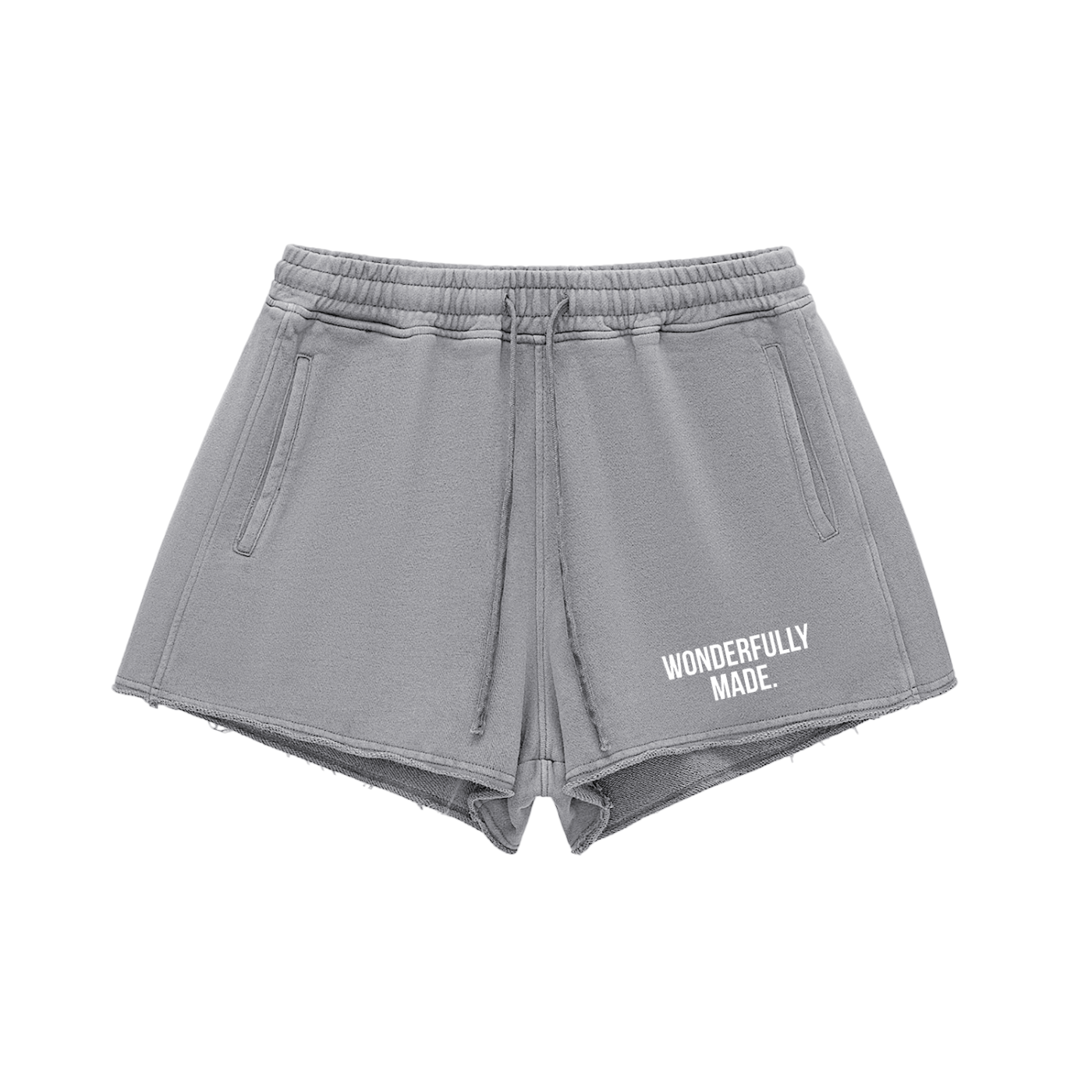 Snow Washed Raw Edge Drawstring Shorts