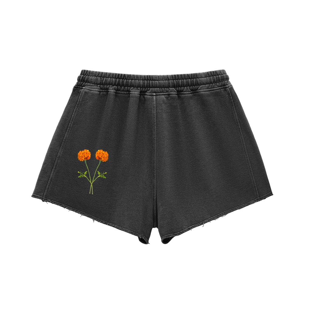 Snow Washed Raw Edge Drawstring Shorts
