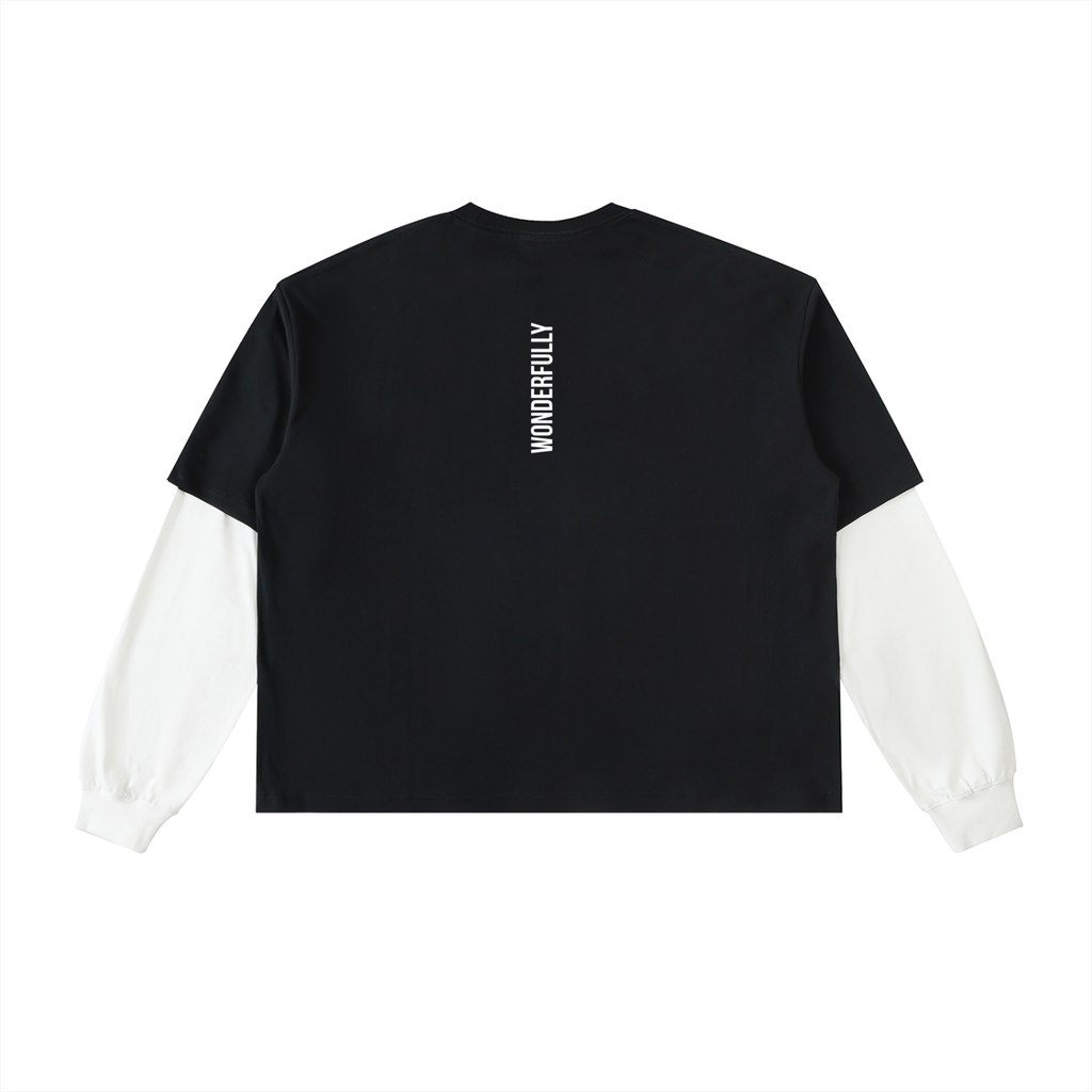 Layered Contrast Sleeve Cotton T-Shirt